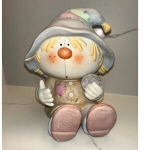 Bumpkins Scarecrow Coin Piggy Bank Vintage 6" Patchwork